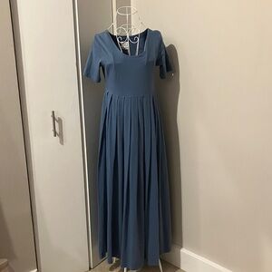 Laura Ashley Blue Knit Empire Waist Dress Sz 4 100% Cotton